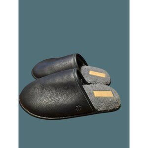 Brooks Brothers Shearling Lined Black Leather Slippers Men Size 9